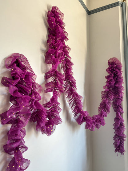 Magenta Tulle Garland with Metallic Moon and Stars