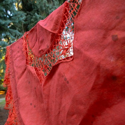 Openwork Crochet Linen Tablecloth [Speckled Rust]