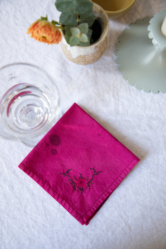 Floral Cross-stitch Cocktail Napkins [Speckled Pinot Noir]