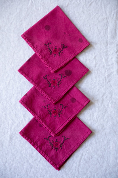 Floral Cross-stitch Cocktail Napkins [Speckled Pinot Noir]