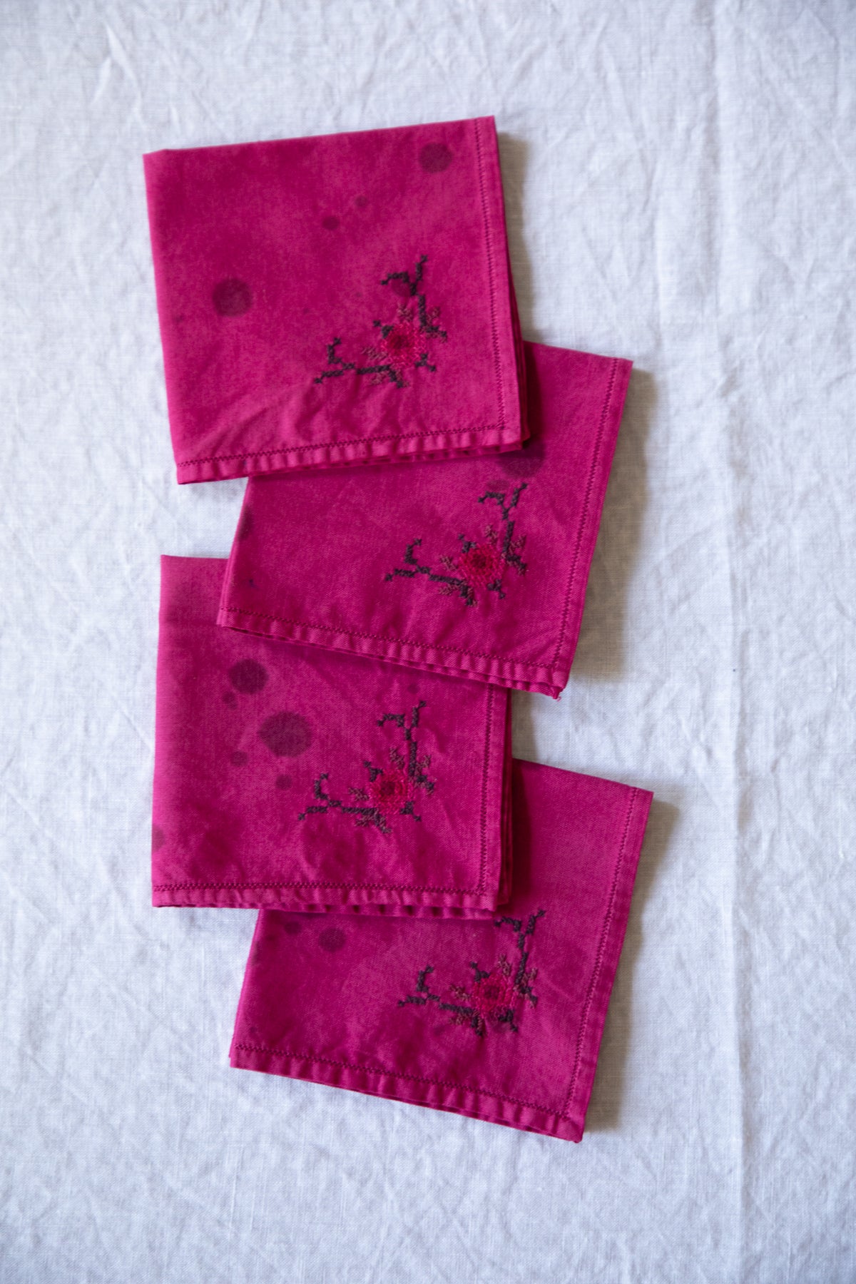 Floral Cross-stitch Cocktail Napkins [Speckled Pinot Noir]