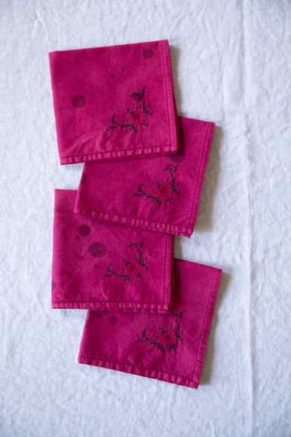 Floral Cross-stitch Cocktail Napkins [Speckled Pinot Noir]