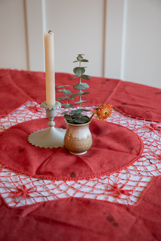 Openwork Crochet Linen Tablecloth [Speckled Rust]
