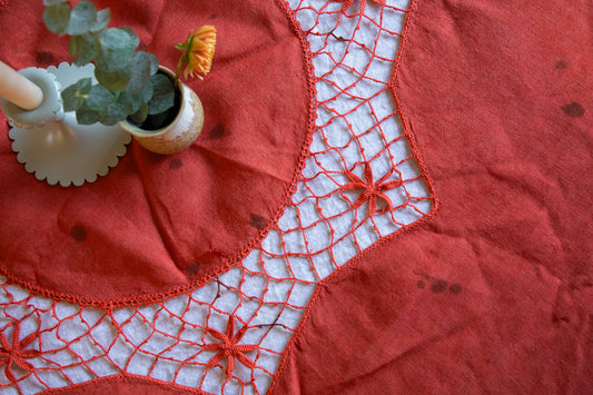 Openwork Crochet Linen Tablecloth [Speckled Rust]