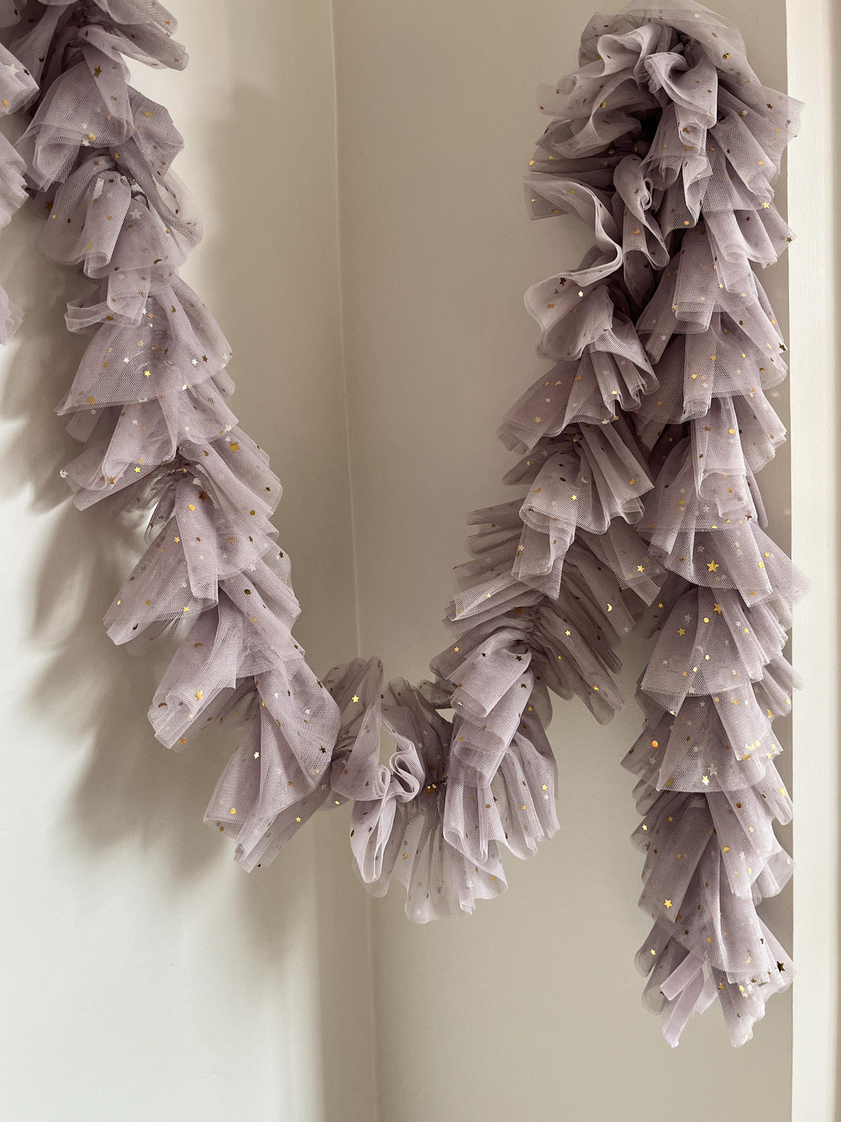 Dusty Lavender Tulle Garland with Metallic Moon and Stars
