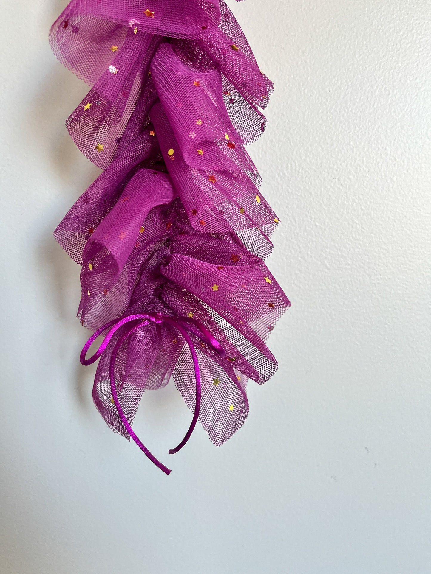 Magenta Tulle Garland with Metallic Moon and Stars