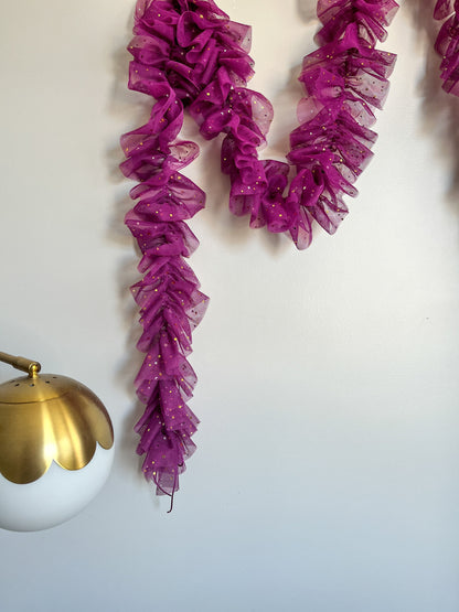 Magenta Tulle Garland with Metallic Moon and Stars