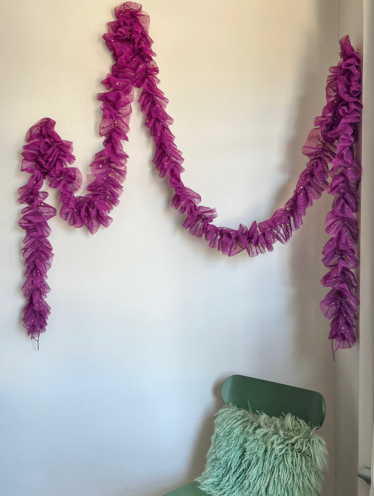 Magenta Tulle Garland with Metallic Moon and Stars