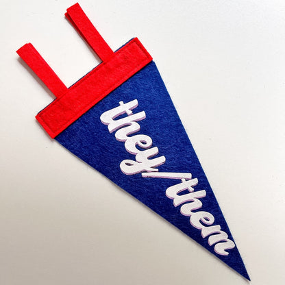They/Them Pride Pennant [white + blue]
