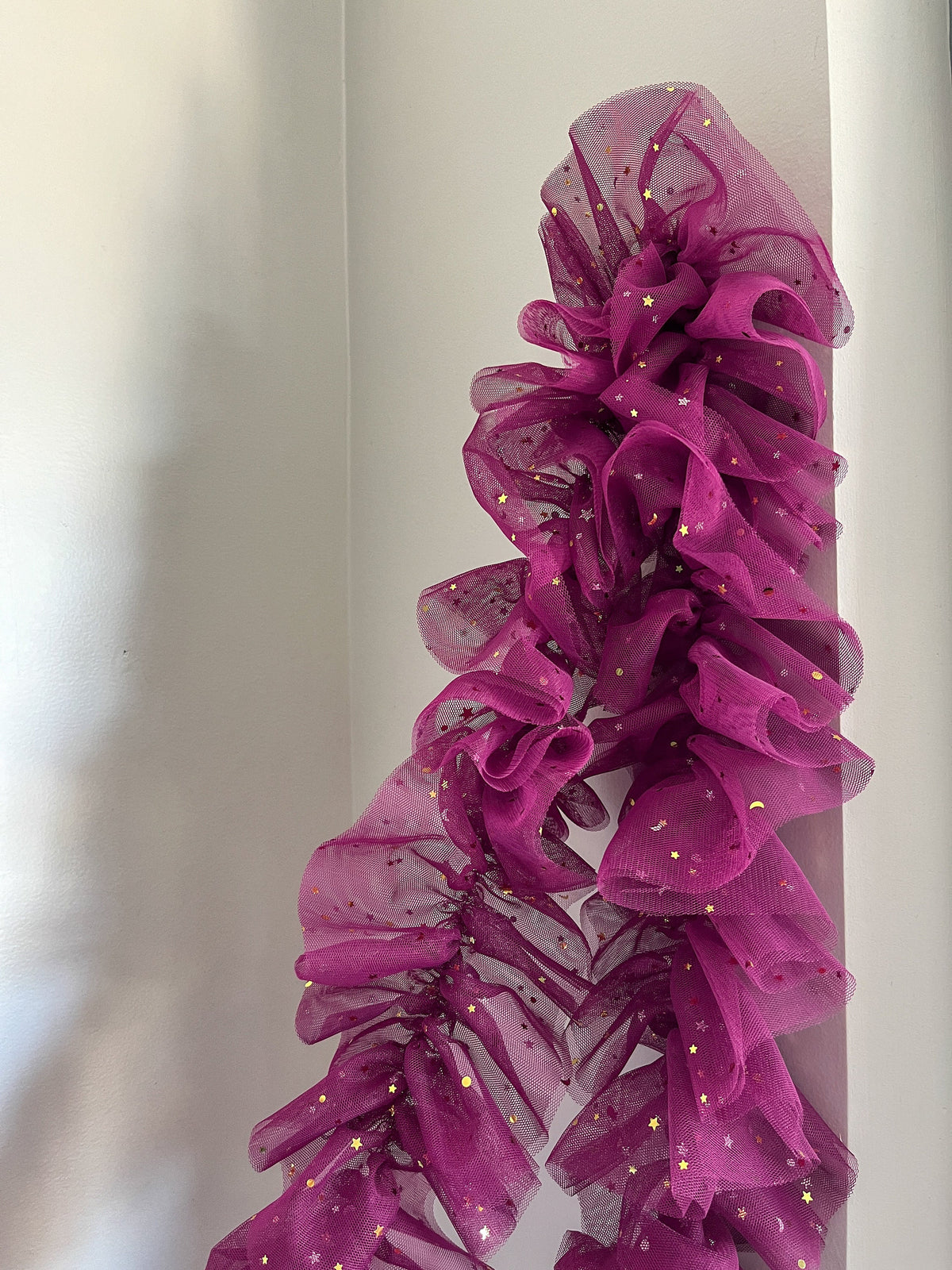 Magenta Tulle Garland with Metallic Moon and Stars