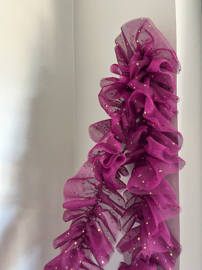 Magenta Tulle Garland with Metallic Moon and Stars